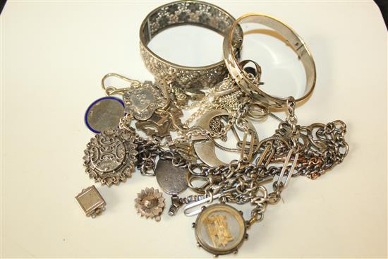 Silver jewellery including watch chain and train fob